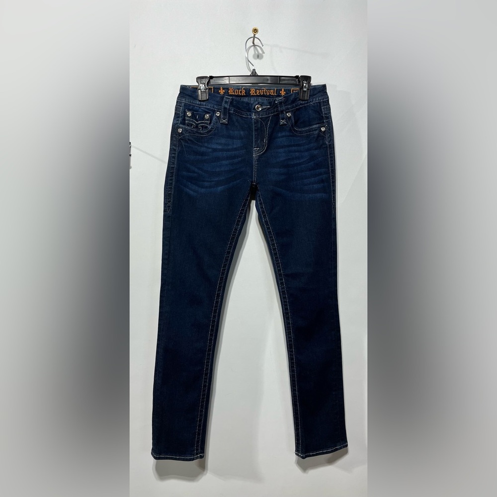 Rock Revival Jessica Curvy Skinny Jeans Mid-Rise Dark Blue Size 27 Inseam 31